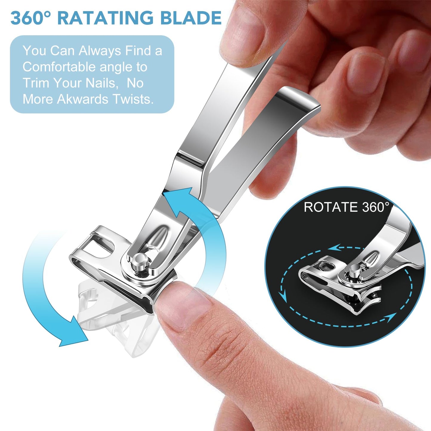 Nail Clippers for Men Thick Nails - DRMODE 16MM Wide Jaw Opening Extra Large Toenail Clippers & Easy Grip 360 Degree Rotary Fingernail Clippers for Seniors Nail Cutter with Nail File Cuticle Trimmer