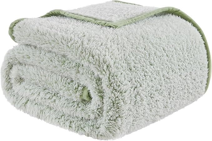 EMME Fuzzy Blanket Soft Fleece Throw Blankets for Women, Fluffy Sherpa Throws(Plush Sage,50"x60")