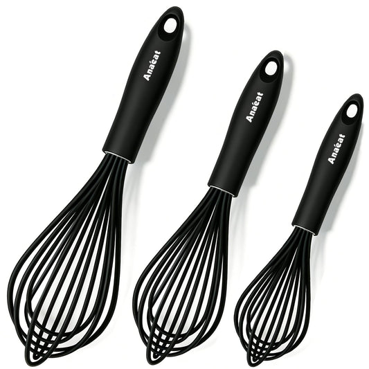 Anaeat Silicone Balloon Whisk, Perfect for Non-Stick Cookware, Milk and Egg Beater Blender, Heat Resistant Kitchen Whisks for Whisking, Cooking, Baking, Beating, Frothing & Stirring (Black)