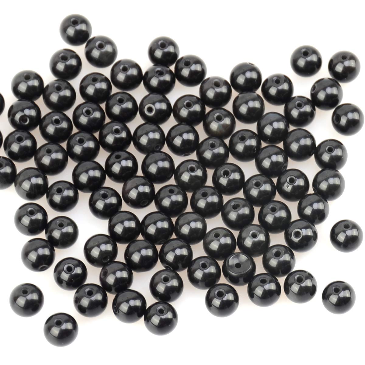 LPBeads 100PCS 8mm Black Onyx Beads Gemstone Round Loose Beads for Jewelry Making with Crystal Stretch Cord