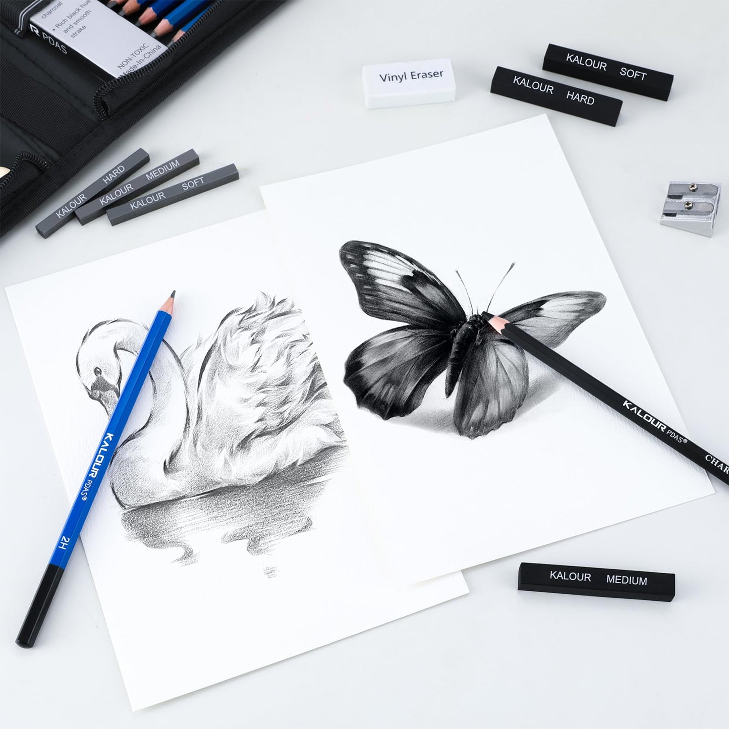 KALOUR PDAS 112 Drawing Set Sketch Kit, Pro Art Supplies with 3-Color Sketchbook, Graphite, Charcoal Pencils, Art Drawing Kit for Artists Adults Teens Beginners, Ideal for Shading & Blending