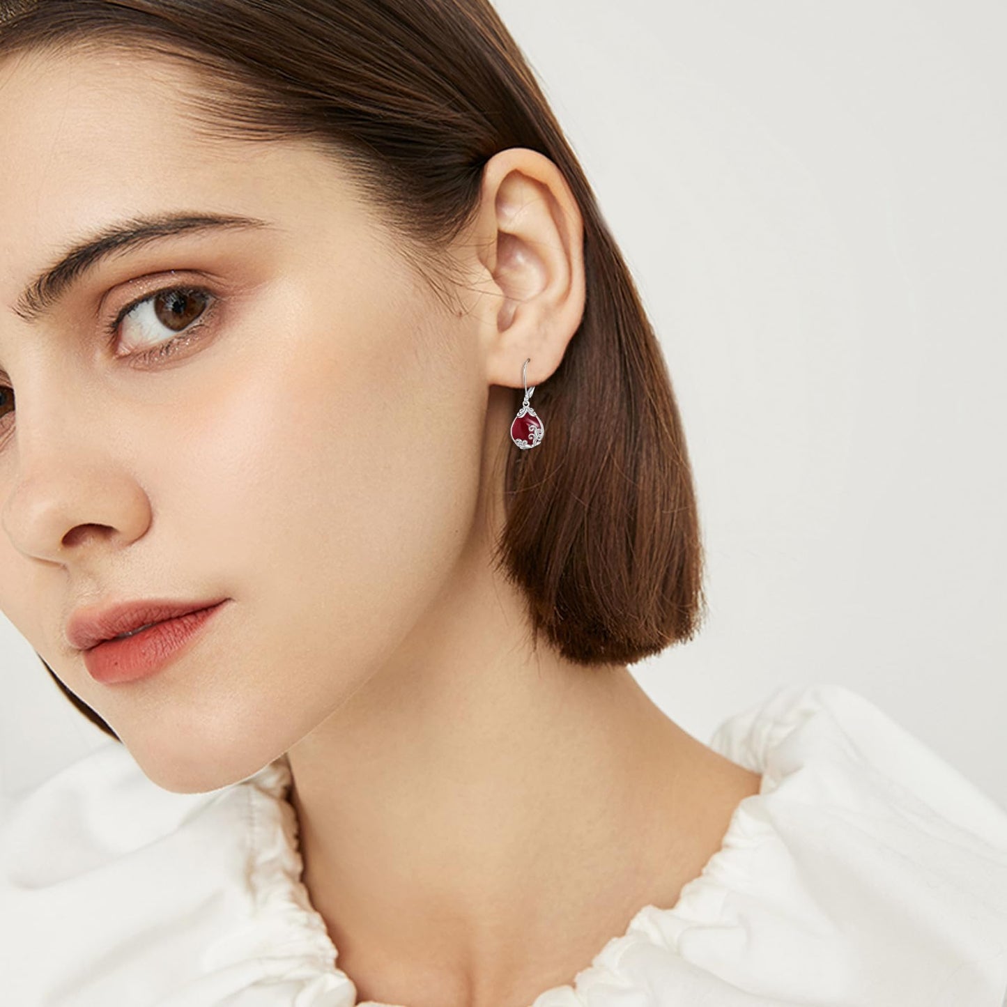POPLYKE Garnet Filigree Teardrop Drop Dangle Earrings Sterling Silver Red Crystal Leverback Earrings Jewelry for Women