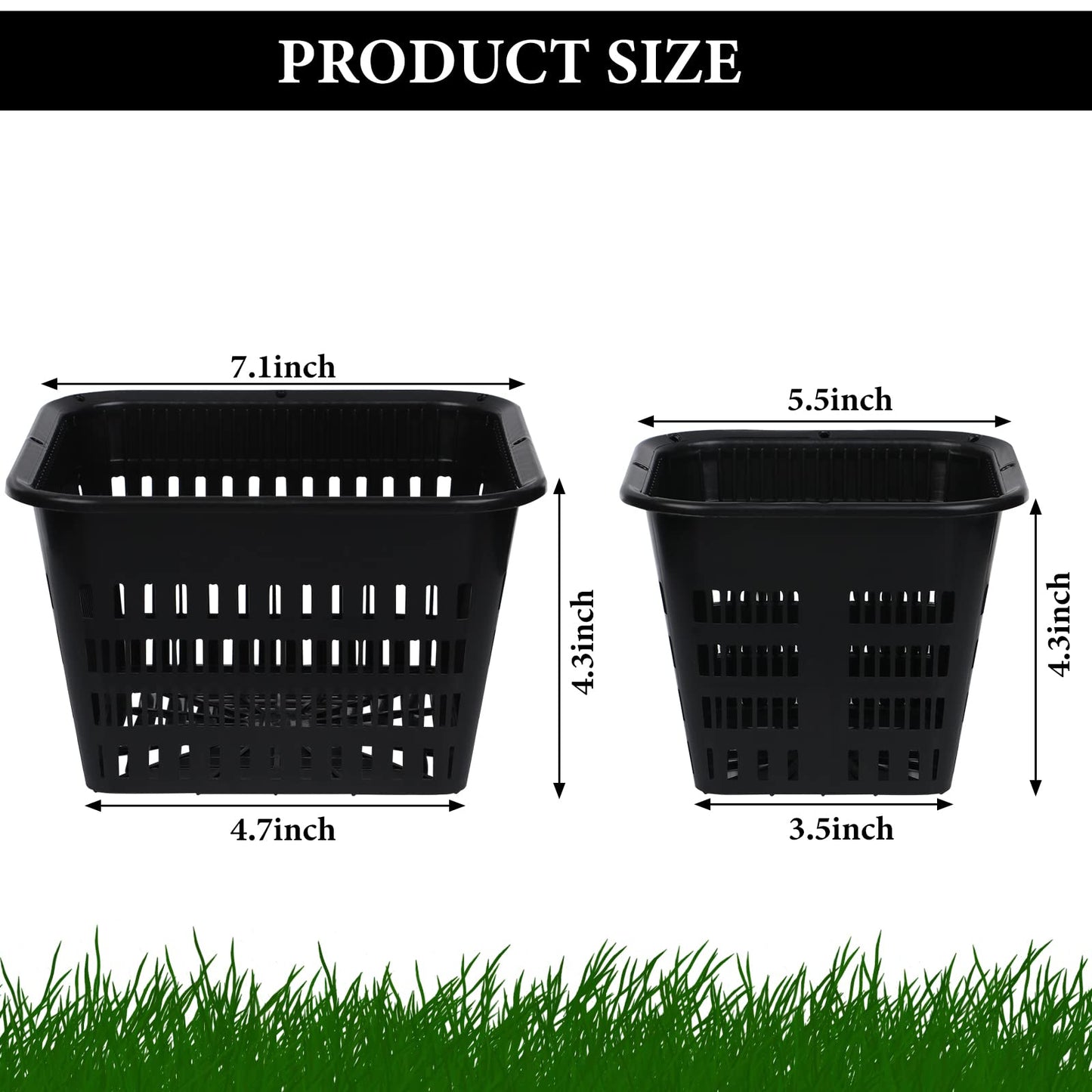 12 Pcs Black Orchid Pot Set - Breathable Slotted Plastic Plant Pot with Drainage Hole for Air Plants & Orchids (7.1 Inches, 5.5 Inches)