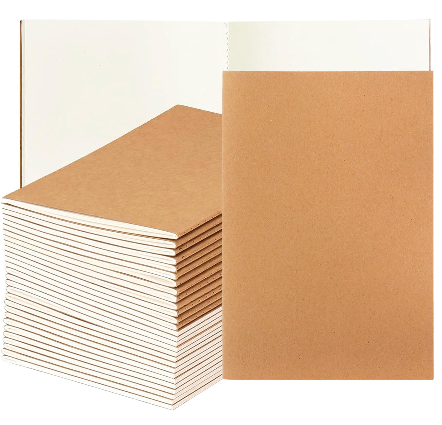 Nicunom 30 Pack A5 Kraft Notebooks, Bulk Blank Journals for Kids, Travel Journal Unlined Sketchbooks Memo Diary Planner for Office Classroom Supplies, 60 Pages, 8.3x5.5 inch