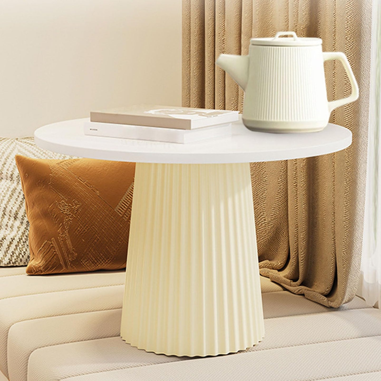 JRUNLE Wood Plant Stand Side Table,Round Drink Table with PP Base for Small Space Living Room Bedroom(17.72 * 12.6in, B)