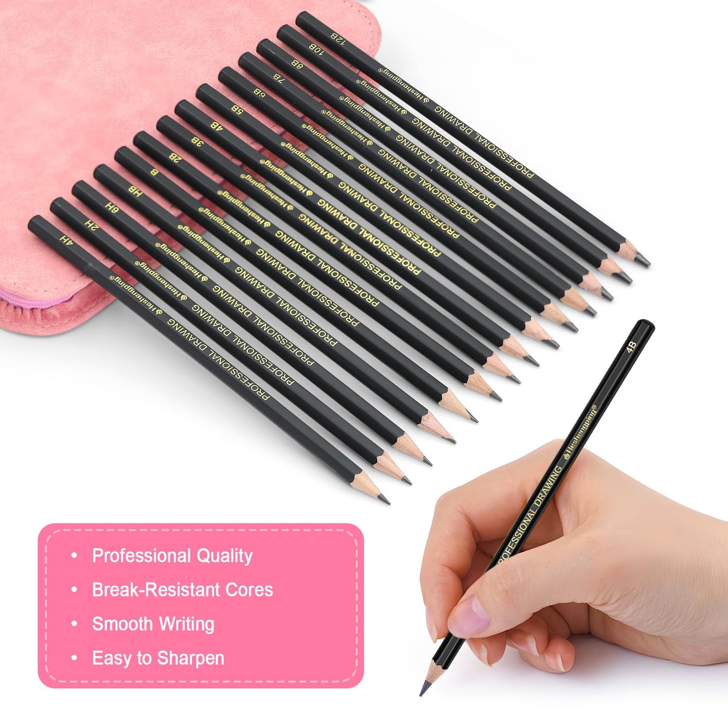 Heshengping, Sketching and Drawing Pencils Set 26pcs, Art Supplies Drawing pencil Kit,Graphite Charcoal Professional Pencils Set, Adults Beginners Artist