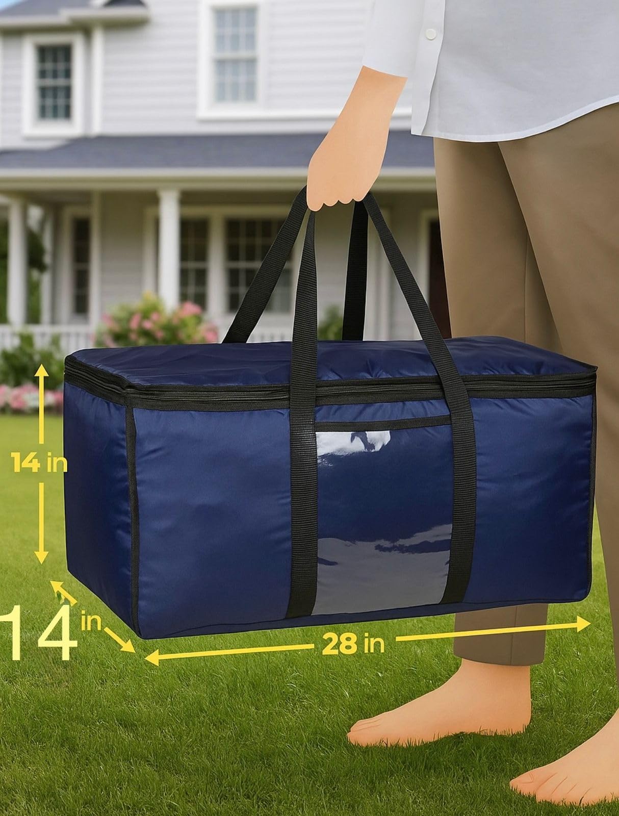 6-Pack Oversized Heavy-Duty Moving Storage Bags with Reinforced Zippers & Soft Grip Handles, Durable Clothes Organizer Totes, Dark Blue Packing Bags Product Dimensions(27L×14W×14H)