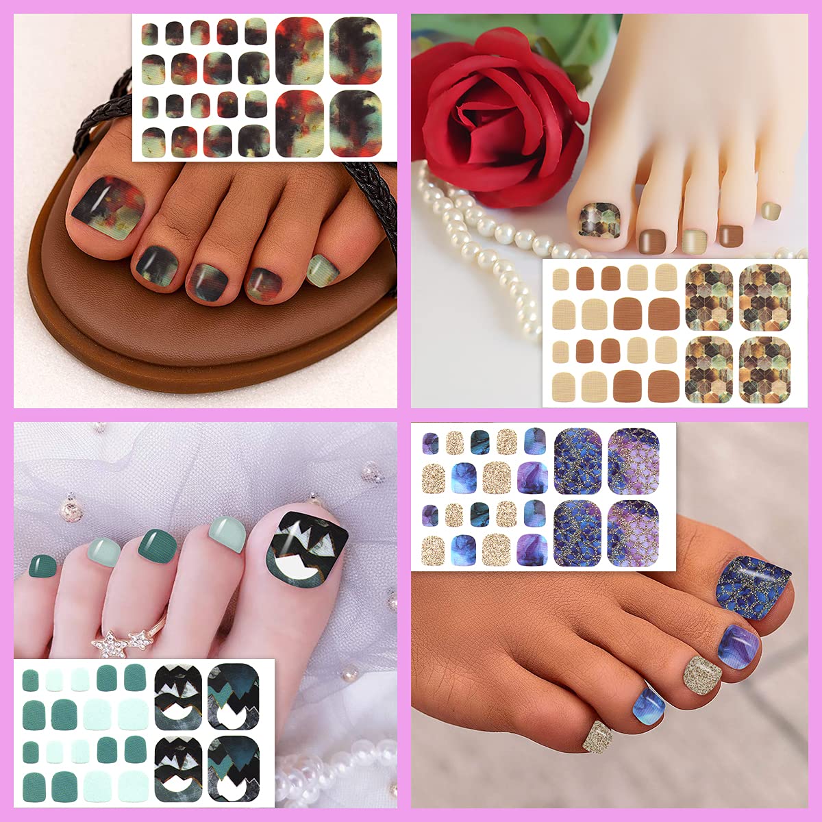SILPECWEE 440 Tips 20 Sheets Toe Nail Wraps for Women Toes Gel Nail Stickers Marbling Print Self-Adhesive Toenail Polish Strips Gel Sticker Nails Manicure Kit with File