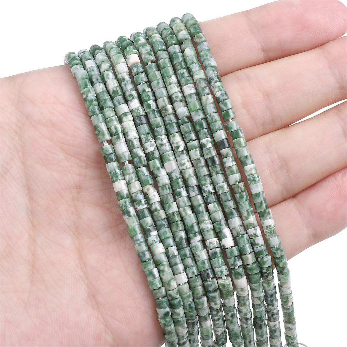 BEADIA Natural African Jade Spacer Beads Caps Flat Round Loose Beads for Beading Jewelry Making 3mmx2mm 38cm