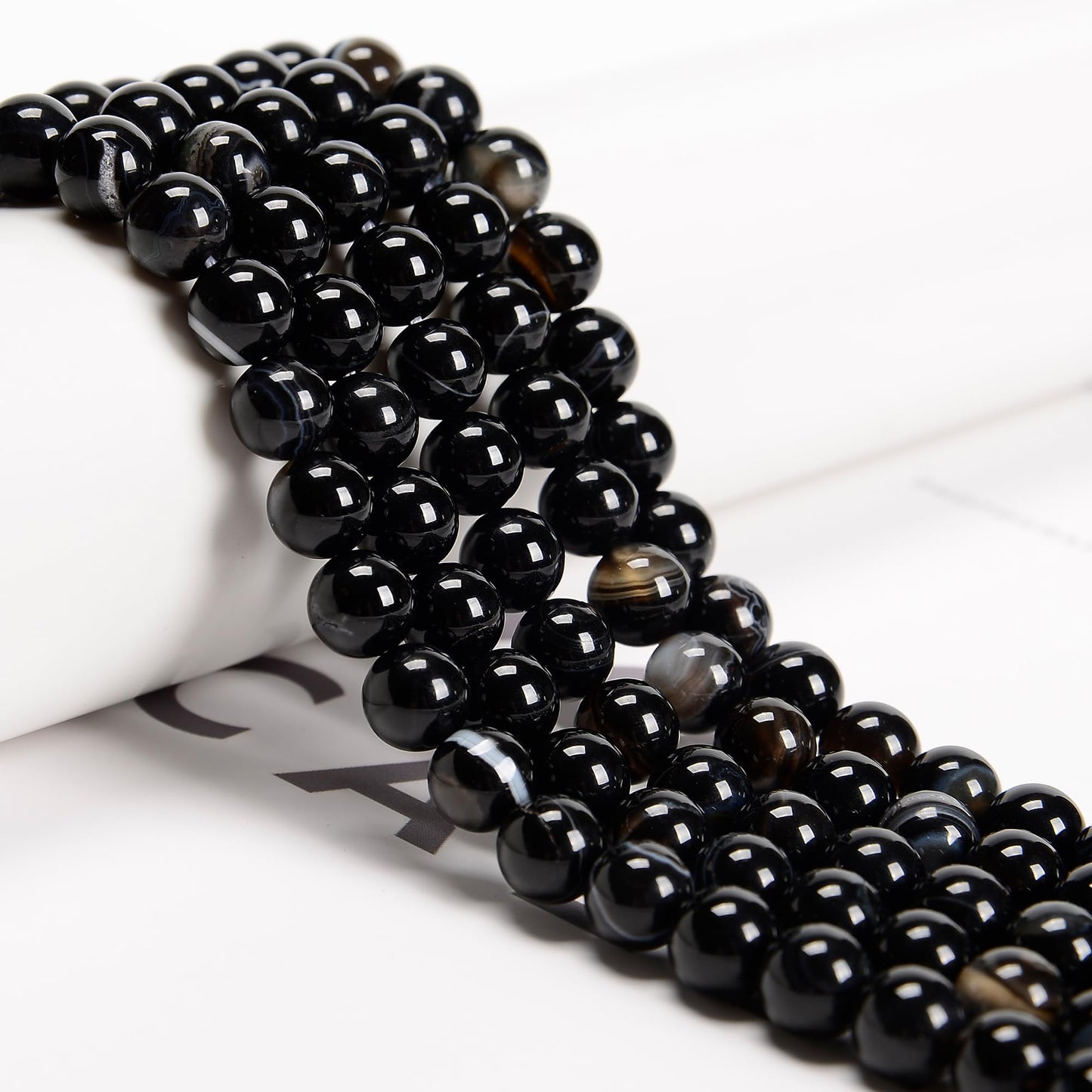 48Pcs 8mm Black Striped Agate Natural Round Loose Real Stone Beads Gemstone Genuine for DIY Hand Made Craft Jewelry Bracelet Earring Necklace String Making Energy Healing Power