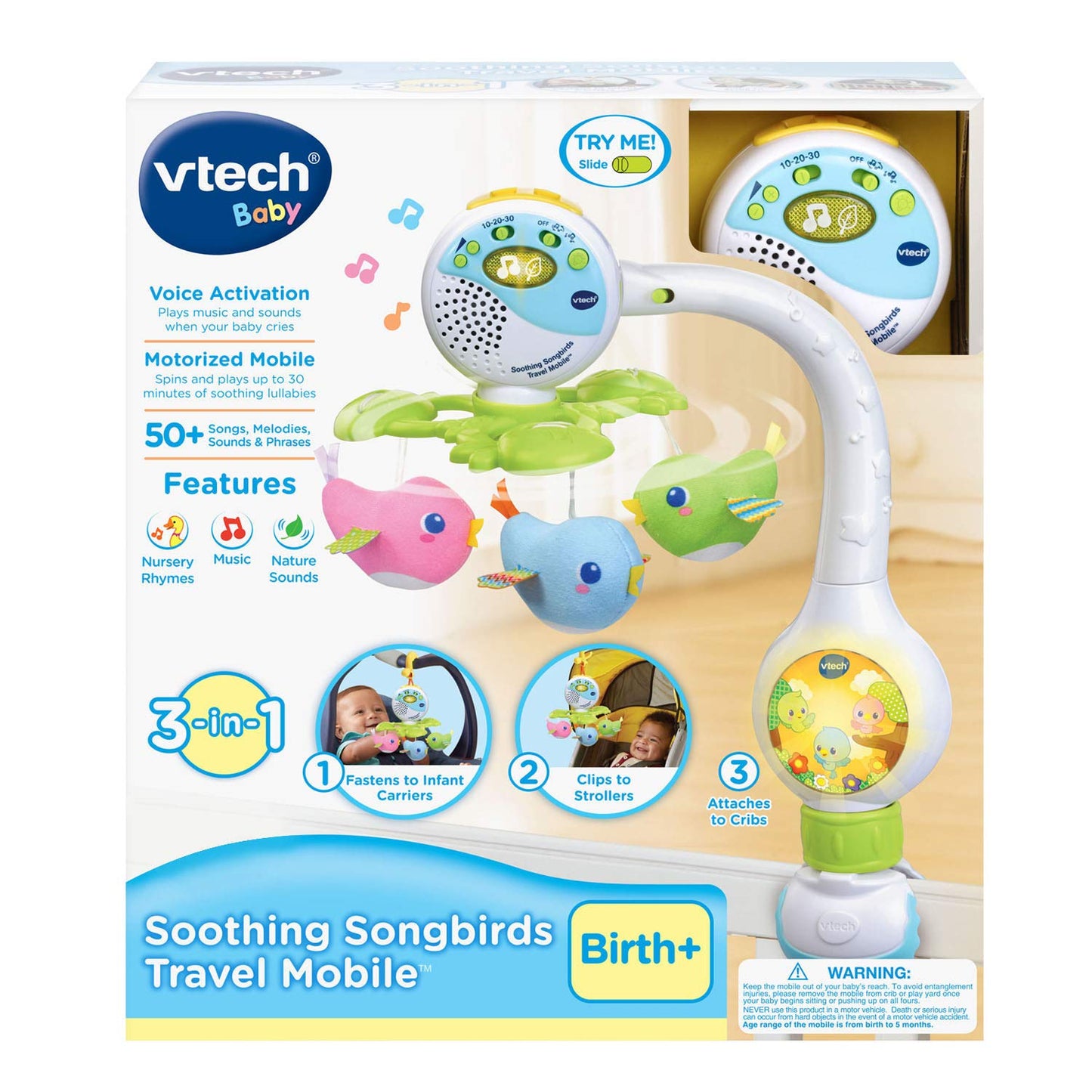 VTech Soothing Songbirds Travel Mobile, White