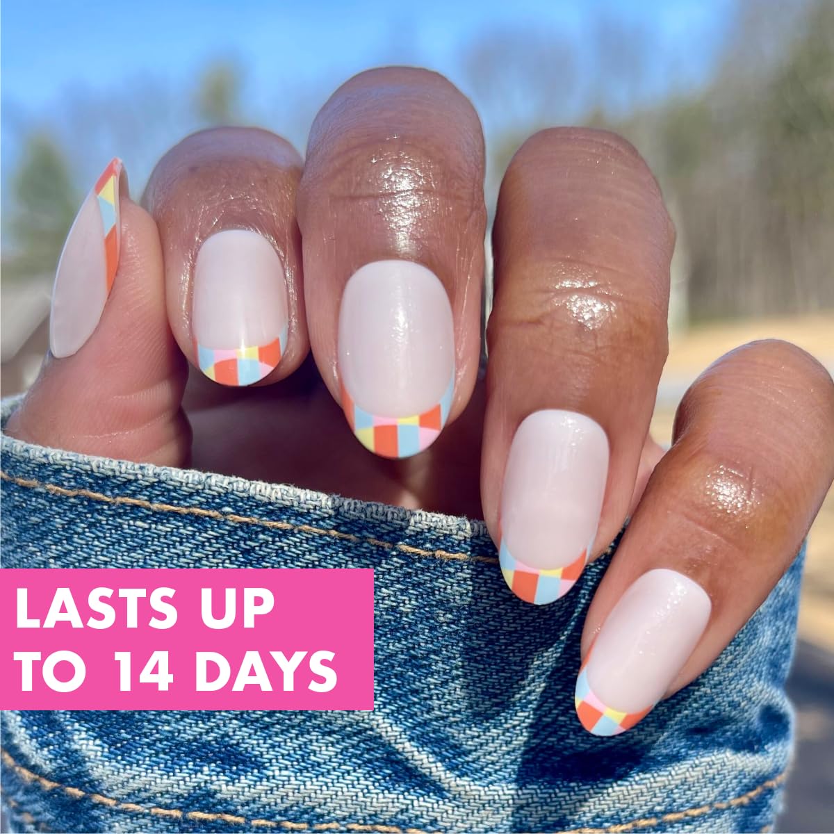 Olive & June Maximalist Instant Mani Press-On Nails (Glue) | 42 Fake Nails, 21 Sizes | Non-Toxic, Long-Lasting Big, Bold Gorgeous Realistic Look | Salon-Quality at Home | Medium, Oval | Parade French