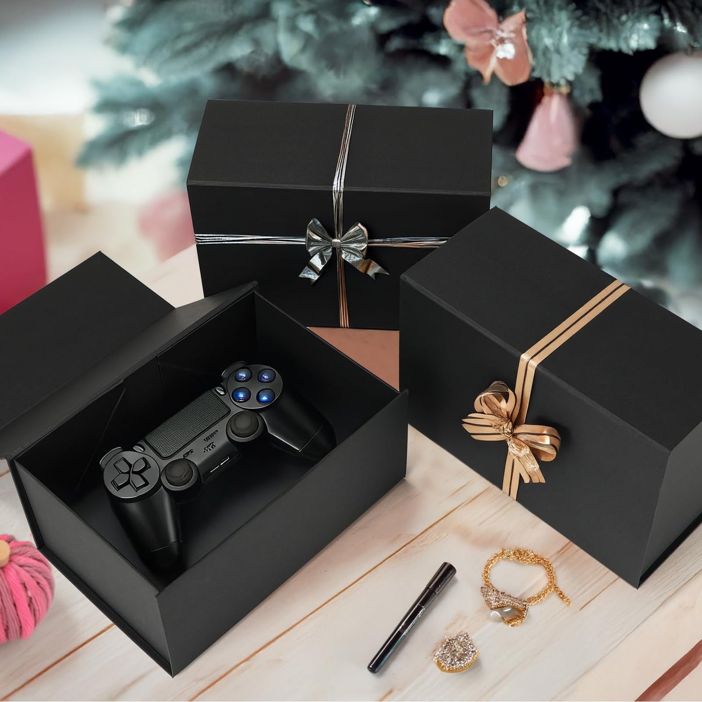 Schliersee 4Packs 9x6x4 Gift Box with Magnetic Lid for Present, Black Gifts Wrap Box for Mother's Day, Birthday, Wedding, Groomsmen Bridesmaid