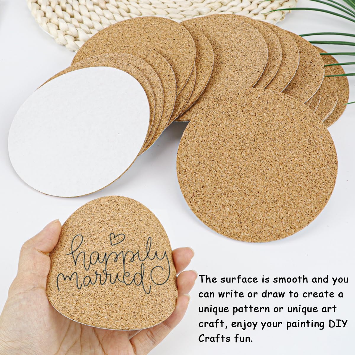 YOLUFER 20 Pcs Self-Adhesive Cork Sheets, Round Cork Board, Cork Coaster with Strong Adhesive for DIY Coasters (3.7Inch), Brown
