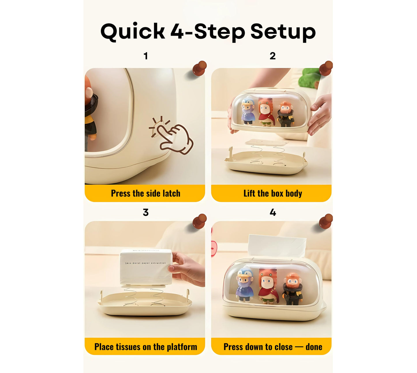 Acrylic Tissue Box with Display Case for Figurines, Dustproof Clear Tissue Holder and Storage Organizer, Compatible with POPMART Collectibles, Desk and Bedroom Decor
