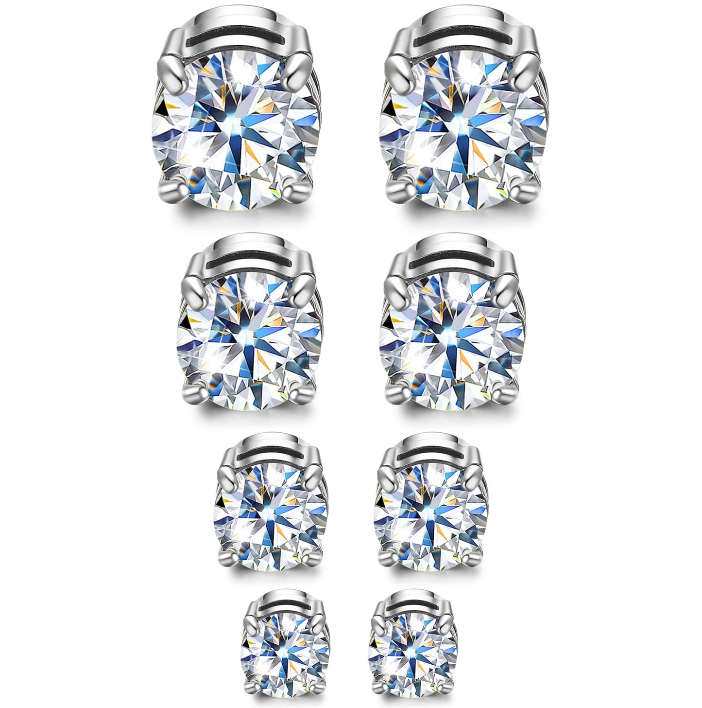 SIISPRI 4-7MM Magnetic Stud Earrings for Women Men Clip on Stud Earring Hypoallergenic Fake Earring Unisex Non Piercing Shiny Round CZ Halo Studs Diamond Earrings (Sliver)