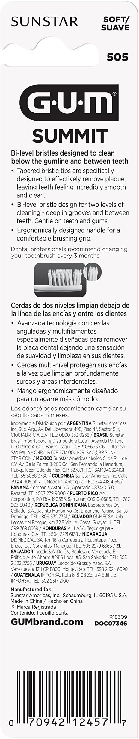 GUM Summit+ Soft Toothbrush, Ultra Fine Tapered Bristles for More Effective Plaque Removal, Extra Soft Toothbrushes for Adults, 12 Count