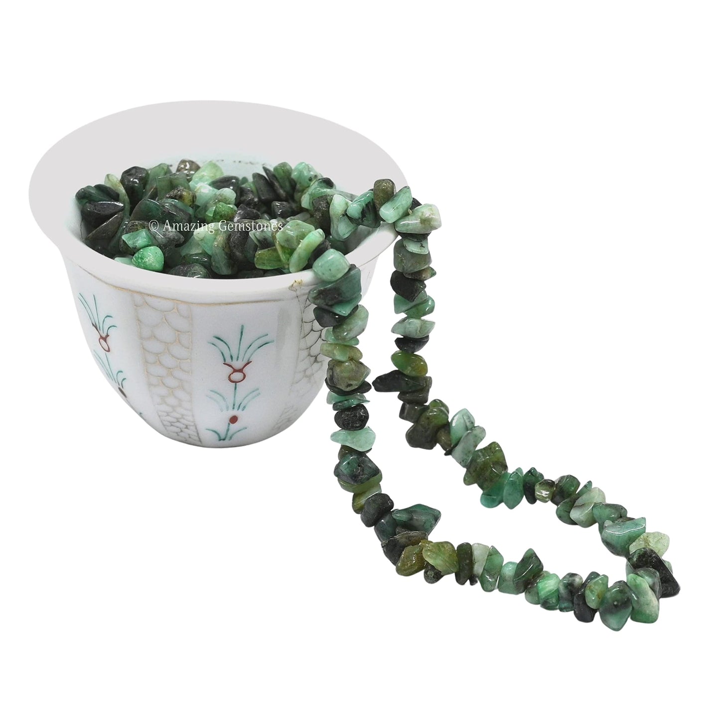 Emerald Pre Drilled Crystal Crushed Chips Beads for Bracelets Making, DIY Handmade Natural Healing Crystals (25 Inch Strand)