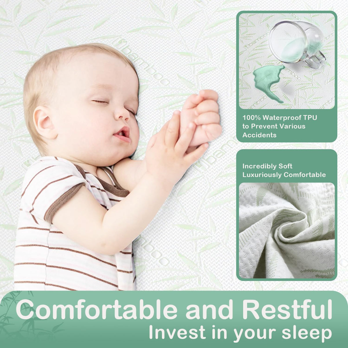 King Mattress Protector Waterproof Mattress Pad Washable Bamboo Rayon Mattress Cover Breathable Noiseless Bed Protector 5"