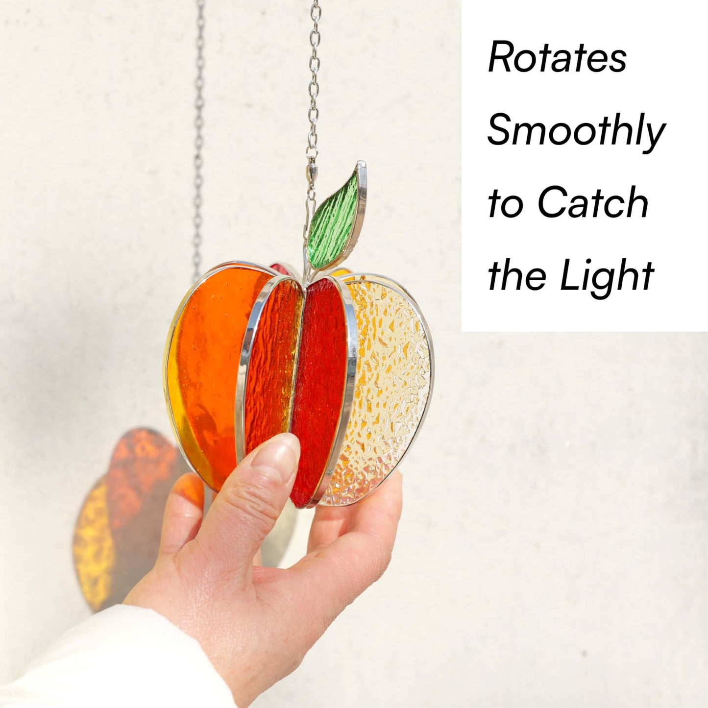 MintyWiz 3D Apple Suncatcher Spinner, Stained Glass Sculpture Sun Catcher, Fruit Art Bookshelf Desktop Decor, Unique Gifts for Teachers