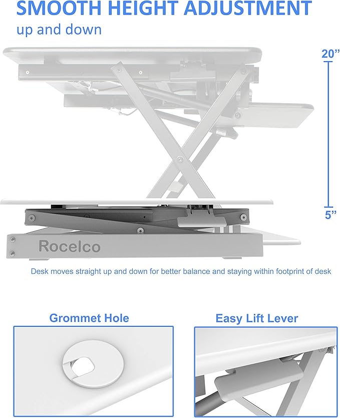 Rocelco 46" Large Height Adjustable Standing Desk Converter with Triple Monitor Mount BUNDLE - Quick Sit Stand Up Computer Workstation Riser - Retractable Keyboard Tray - White (R DADRW-46-DM3)