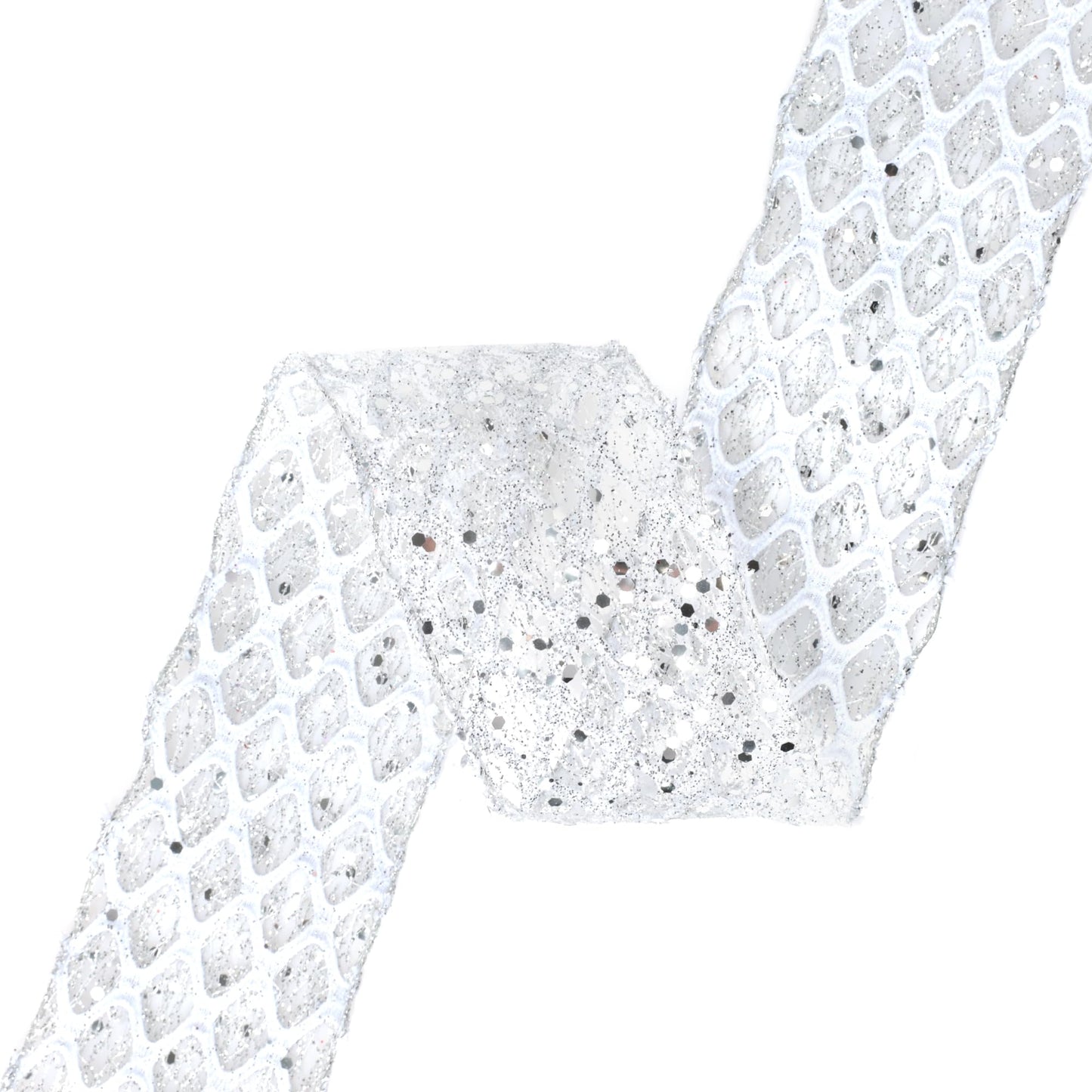 VATIN 2-1/2" Silver Christmas Ribbon, Silver Glitter Mesh Diamond Web Sequin Dots Wired Christmas Ribbon for Gift Wrapping Bow Making Wreath Supply-10 Yards