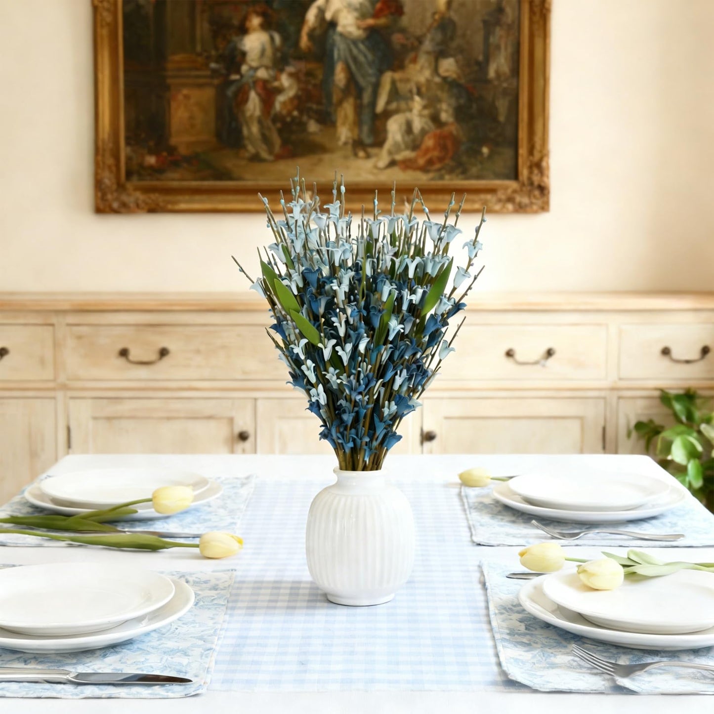 idyllic 17.7 Inch 20 Pcs Blue Witch Hazel Branches, Artificial Flower Stems for Vase Decor, DIY Wreath Making, Bedside Table, Windowsill, Table Centerpiece, Mantel & Office Spring Home Decoration