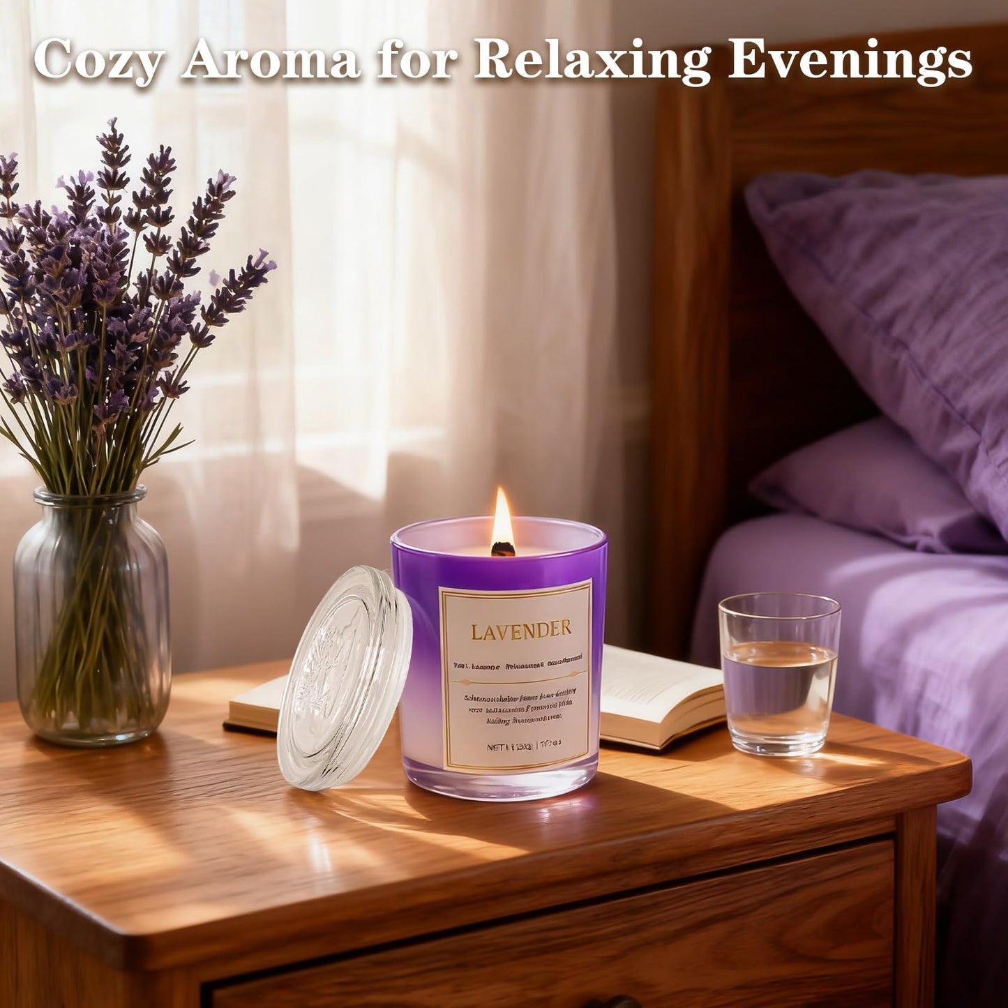 Lavender Candle Gift Set – 2 Pack Wood Wick Soy Wax Scented Candles with Gift Boxes, Long Lasting Relaxing Aromatherapy Candles for Home Decor, Holiday Gifts