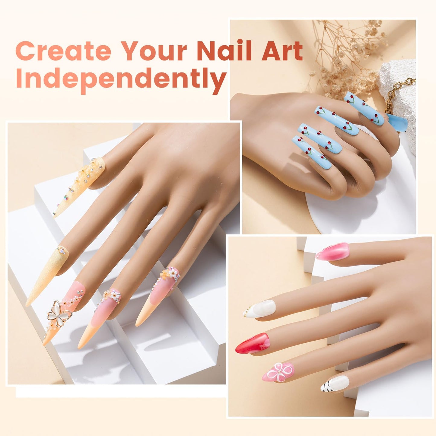 Wilfniee Practice Hand for Acrylic Nails: Nail Tips Won't Fall off From Fake Nail Practice Hand - Flexible Nail Mannequin Hand Practice for Beginners