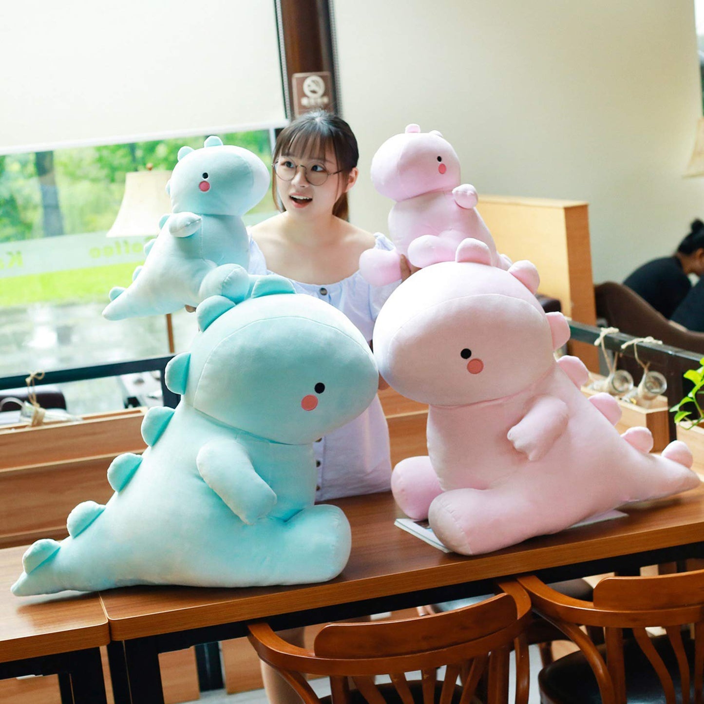 VHYHCY Cute Dinosaur Plush Toys, Fat Dinosaur Stuffed Animals Dolls, Soft Plush Dino Plushie, Birthday Gifts for Kids Girls Boys Pink 12 inch