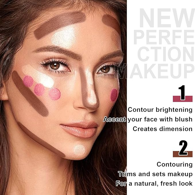 6 Colors Cream Contour Stick Makeup Kit,Shades and Highlighter,Blush and Bronzer Contour Stick for Sculpt the Cheeks,Long Lasting,Waterproof,Matte & Dewy Finish for Woman (SET C)