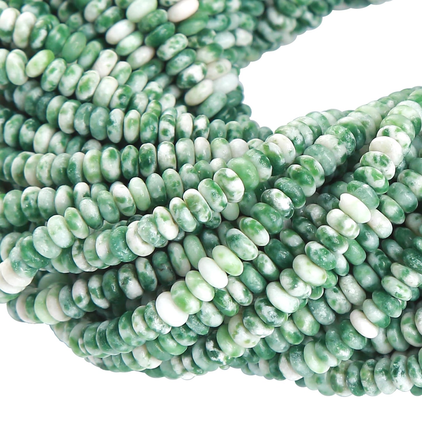 150PCS 2x4mm Natural Green Spot Stone Rondelle Beads Abacus Disk Stone Beads Round Loose Spacer Gemstone Beads for DIY Bracelet Necklace Jewelry Making