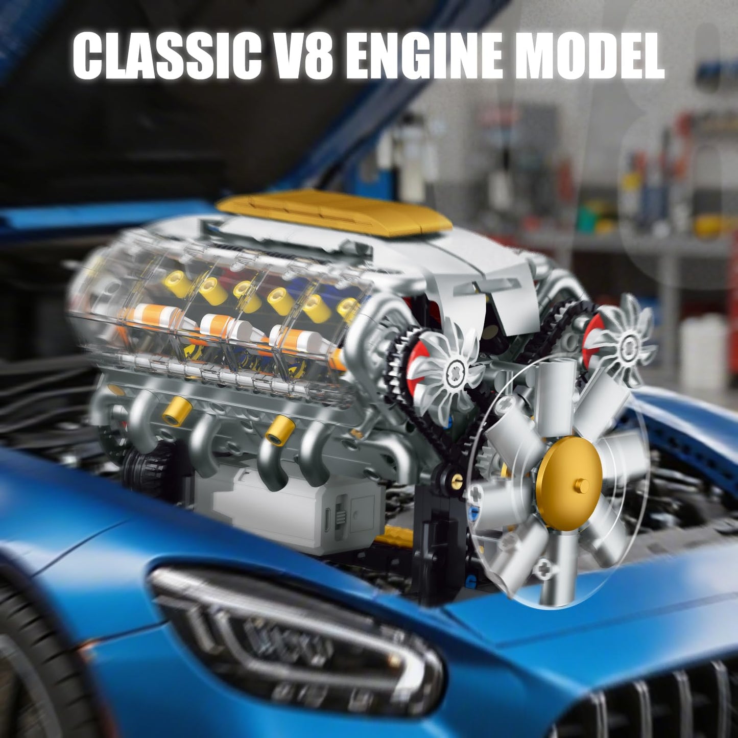 BseSparklion V8 Engine Model Kit that Runs, Build Your Own Mini Visible Car Motor, Physical Science Experiment Building Set for Adults & Teens, STEM Toy Gift for Boys 14+ (703 PCS)