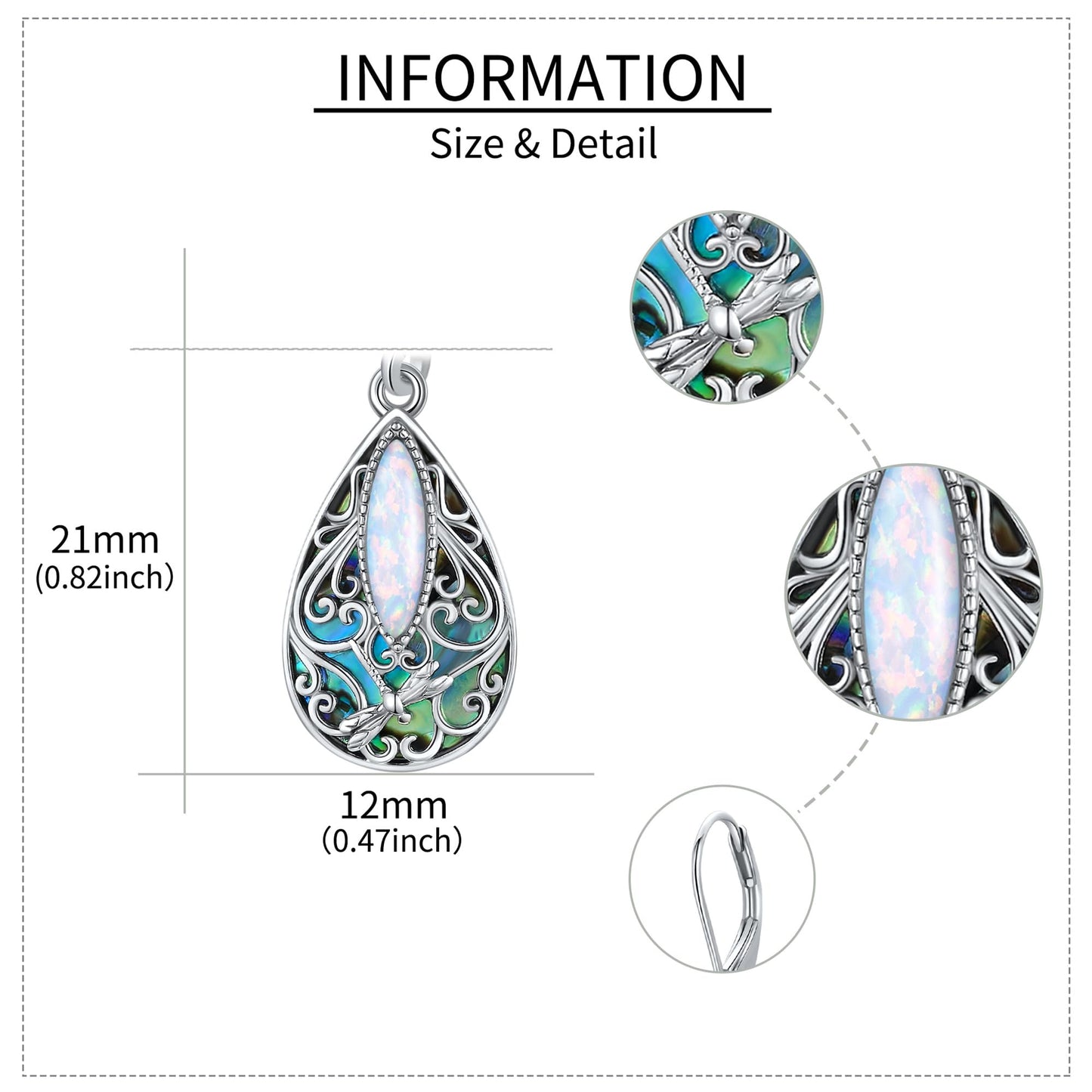 Dragonfly Filigree Earrings Sterling Silver Teardrop Opal Filigree Leverback Earrings Gifts for Women Jewelry