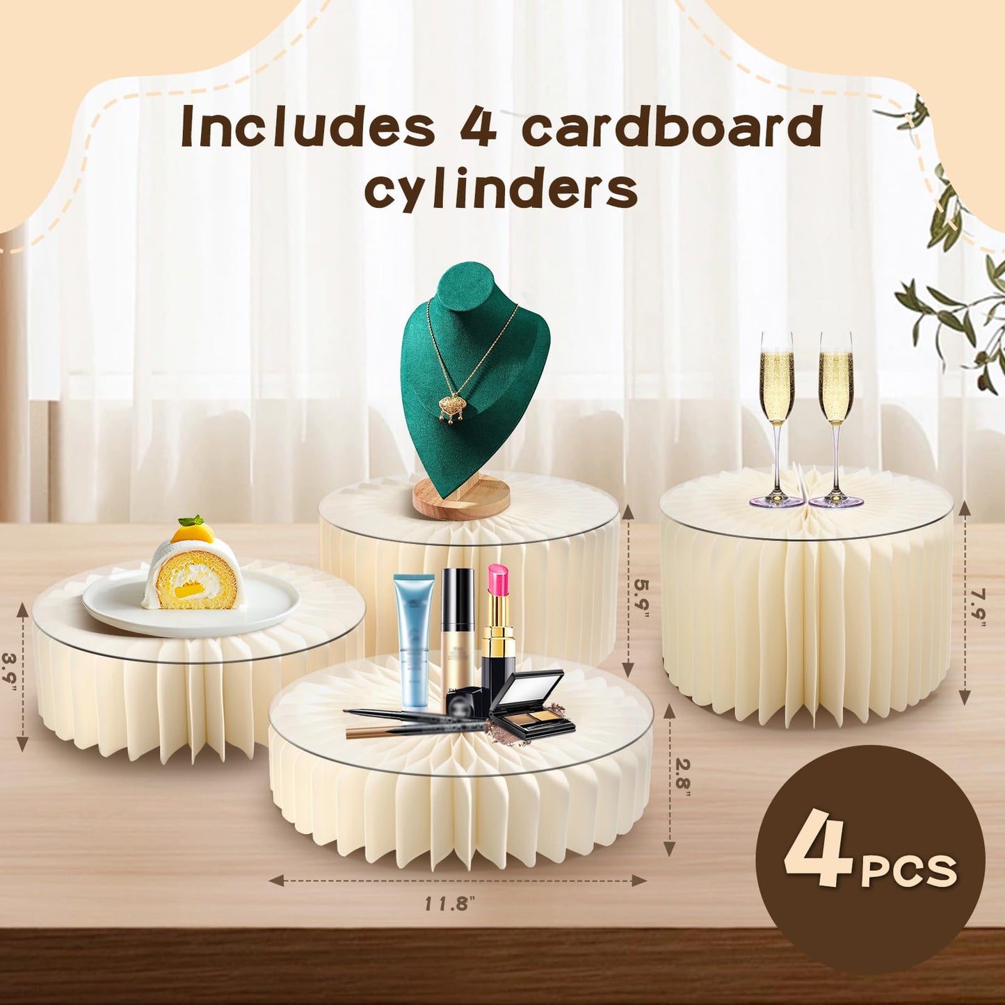 4 Pack Buffet Risers Foldable Food Display Risers Food Risers for Buffet Table Tall Cake Stands Cylinder Stands for Party Pedestal Cake Stand Dessert Table Display Set Cupcake Stands Cupcake Display