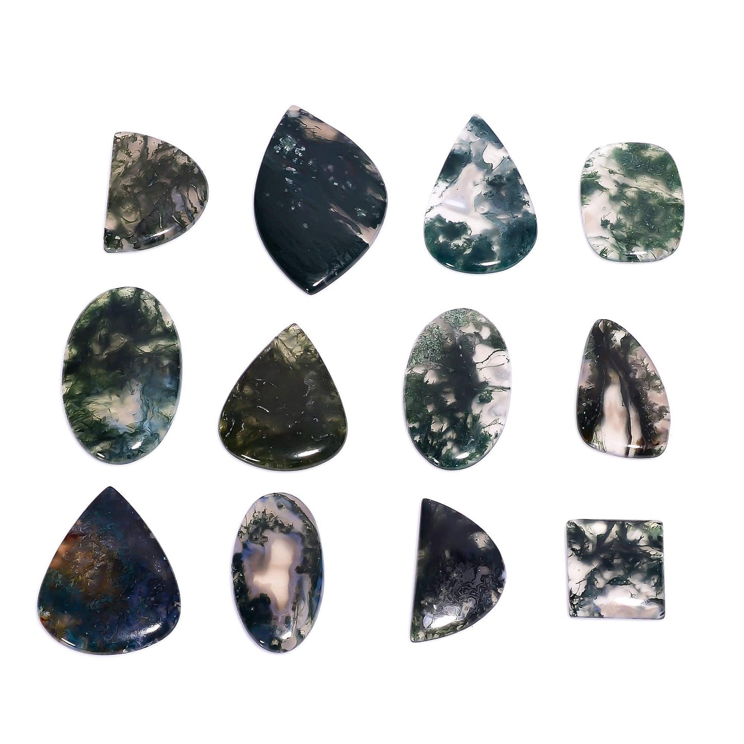 100 carats Natural Moss Agate Cabochon Gemstone, Polished Crystals, Green Rock Stone, Jewelry Making Supplies, Chakra Healing, Wire Wrapping, Art-Crafts-DIY Stone, 3 to 5 pcs