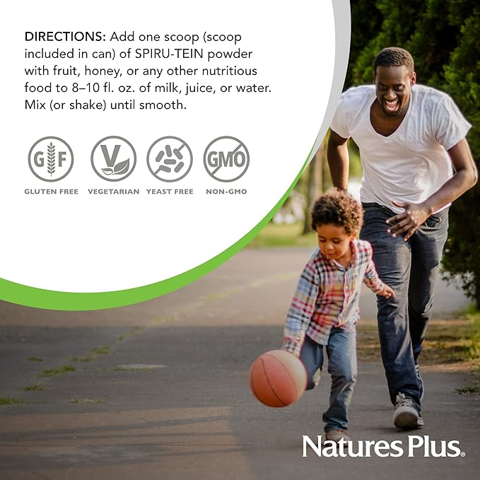 NaturesPlus SPIRU-TEIN Simply Natural, Original Vanilla - 0.81 lb - Unsweetened Plant-Based Protein Shake - Non-GMO, Vegetarian, Gluten Free - 16 Total Servings