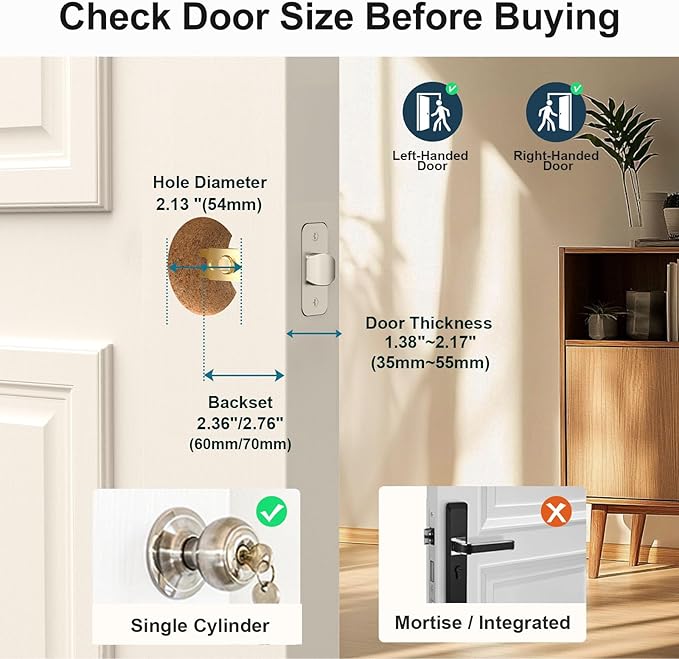 SMONET Smart Lock WiFi Door Lock with Handle: Keyless Entry Fingerprint Deadbolt Lever for Front Door Anti-peep Keypad Works with Alexa,APP Remote Control,Easy to Install,Black