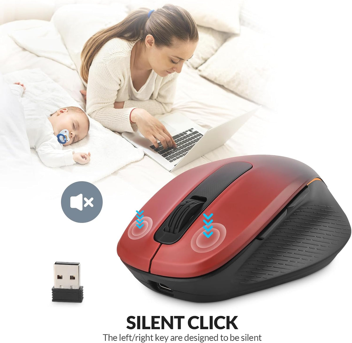 Rii Wireless Mouse Rechargeable, 2.4 GHz with USB Receiver, 1000/1200/1600 DPI, Ergonomic Grips, Silent Keys, Cordless Computer Mice for Laptop, PC, Desktop, Mac