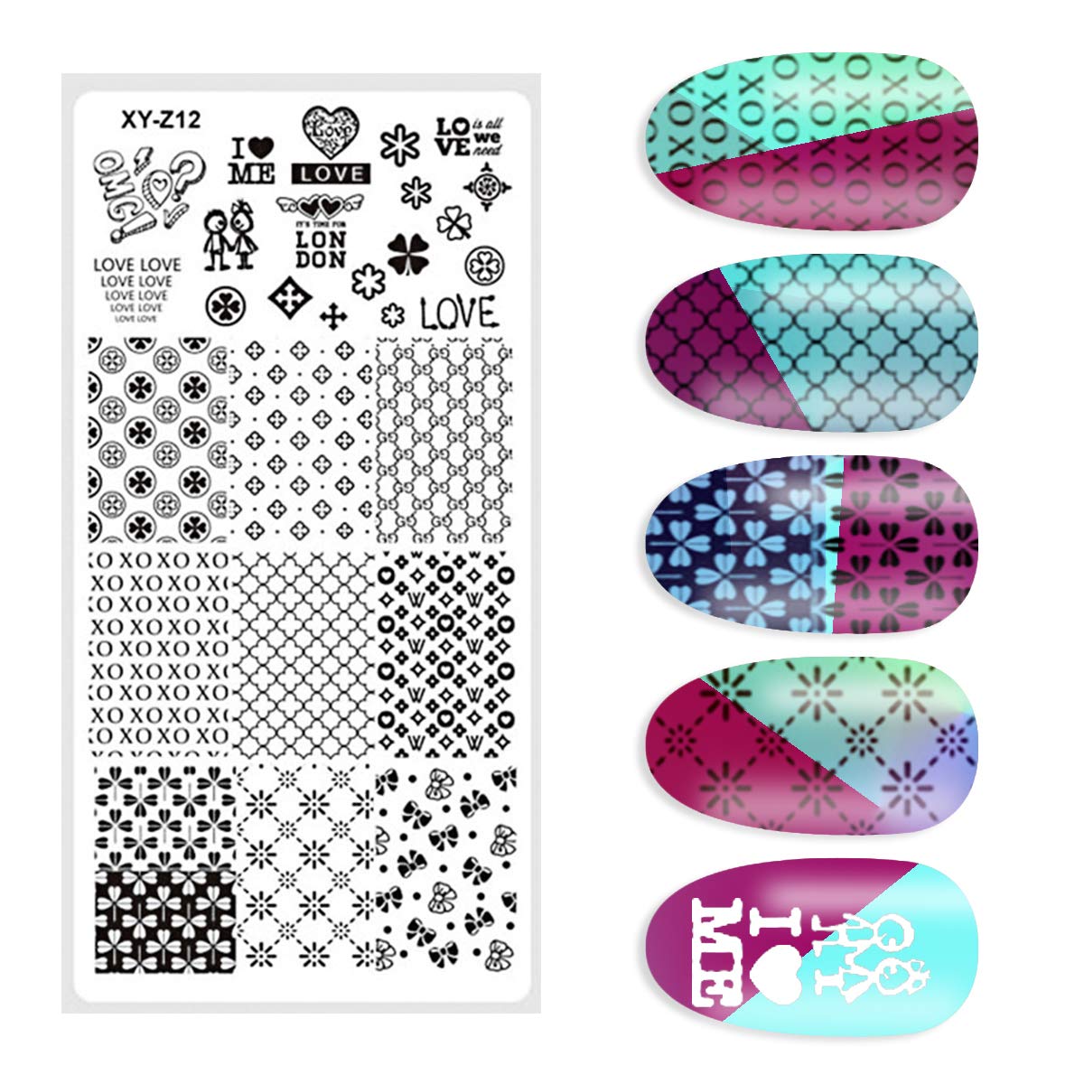 DANNEASY 6Pcs Nail Plate Stamping Set 1Nail Stamper 1Scraper 1Storage Bag Geometry Stripe Butterfly Design Nail Template Image Plate Manicure Stamp Kit