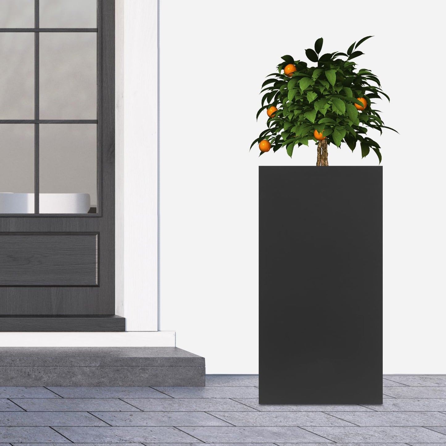 DYRABREST Large Metal Planter Box, Heavy Duty Tall Outdoor Garden Planters Patio Deck Yard, Modern Rectangular Flower Pot for Plants Vegetables (Black)