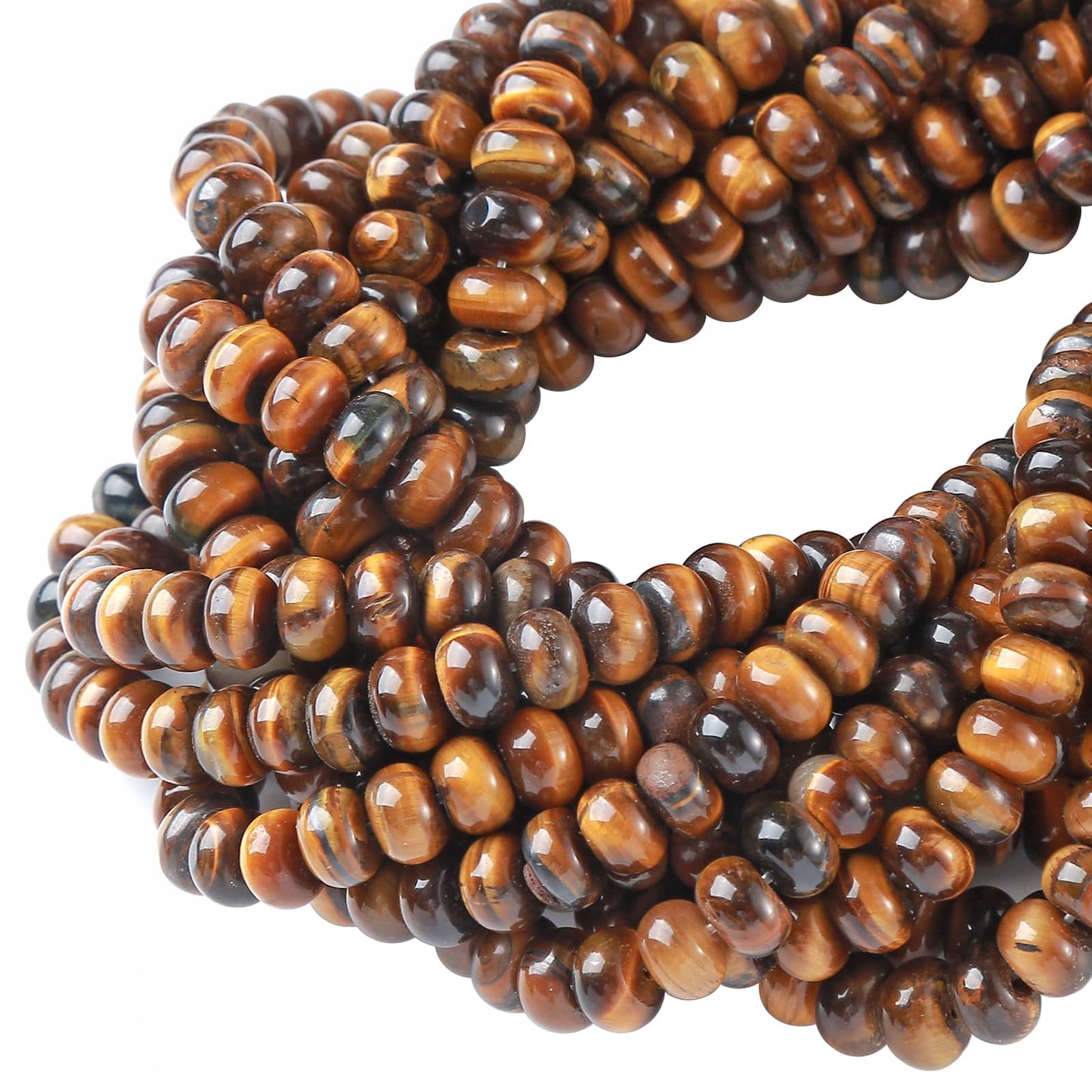 5x8mm 76pcs Natural Yellow Tiger Eye Stone Rondelle Spacer Loose Beads Abacus Disk Stone Round Loose Gemstone Beads for Jewelry Making DIY Bracelet Necklace