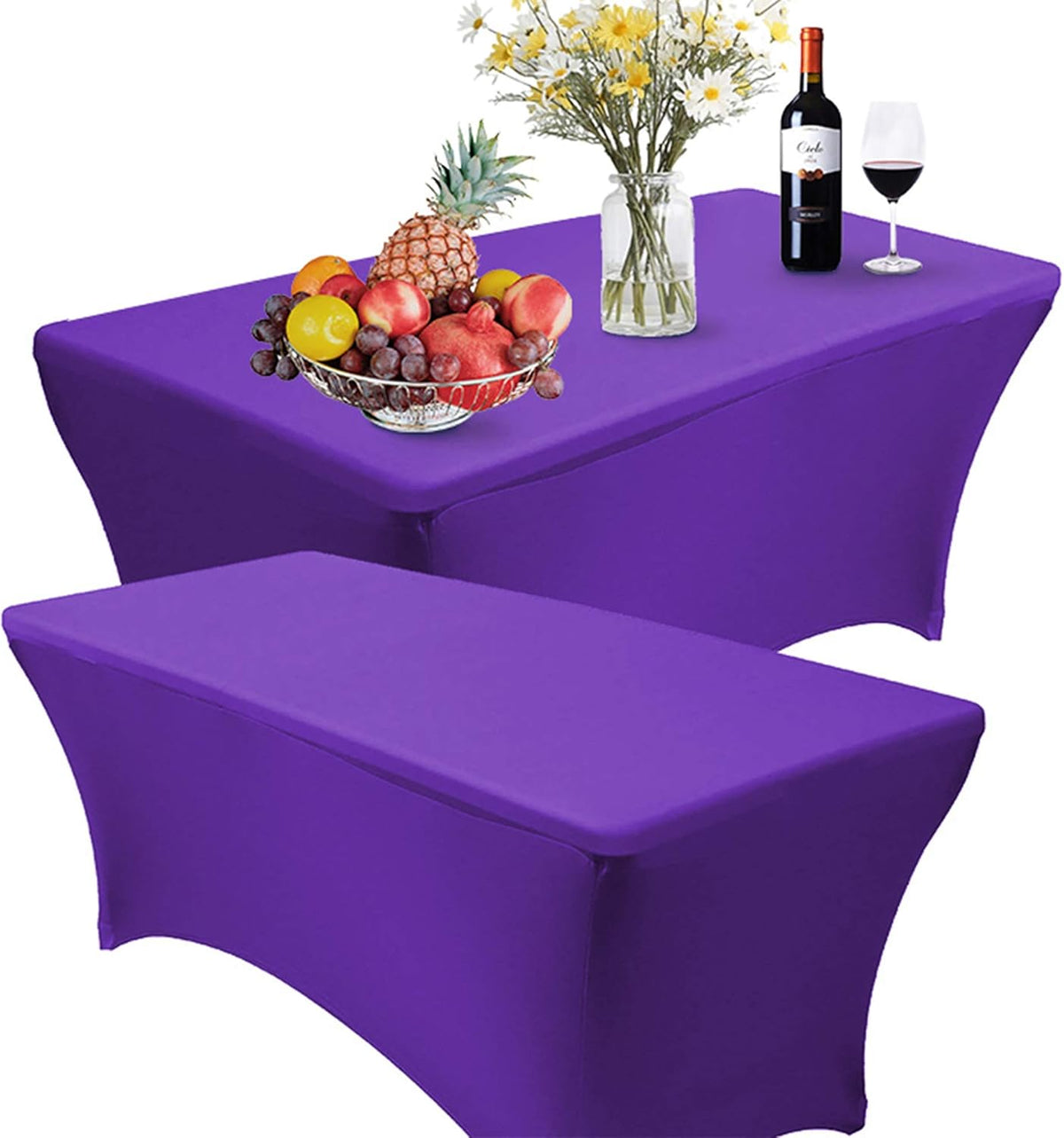 RELIANCER 2 Pack Stretch Spandex Table Covers for Rectangular Tables,4FT Elastic Fitted Tablecloth,Universal Rectangular Table Cloth Protector for Outdoor Party,Wedding,Bar,Birthday,Banquet,Events