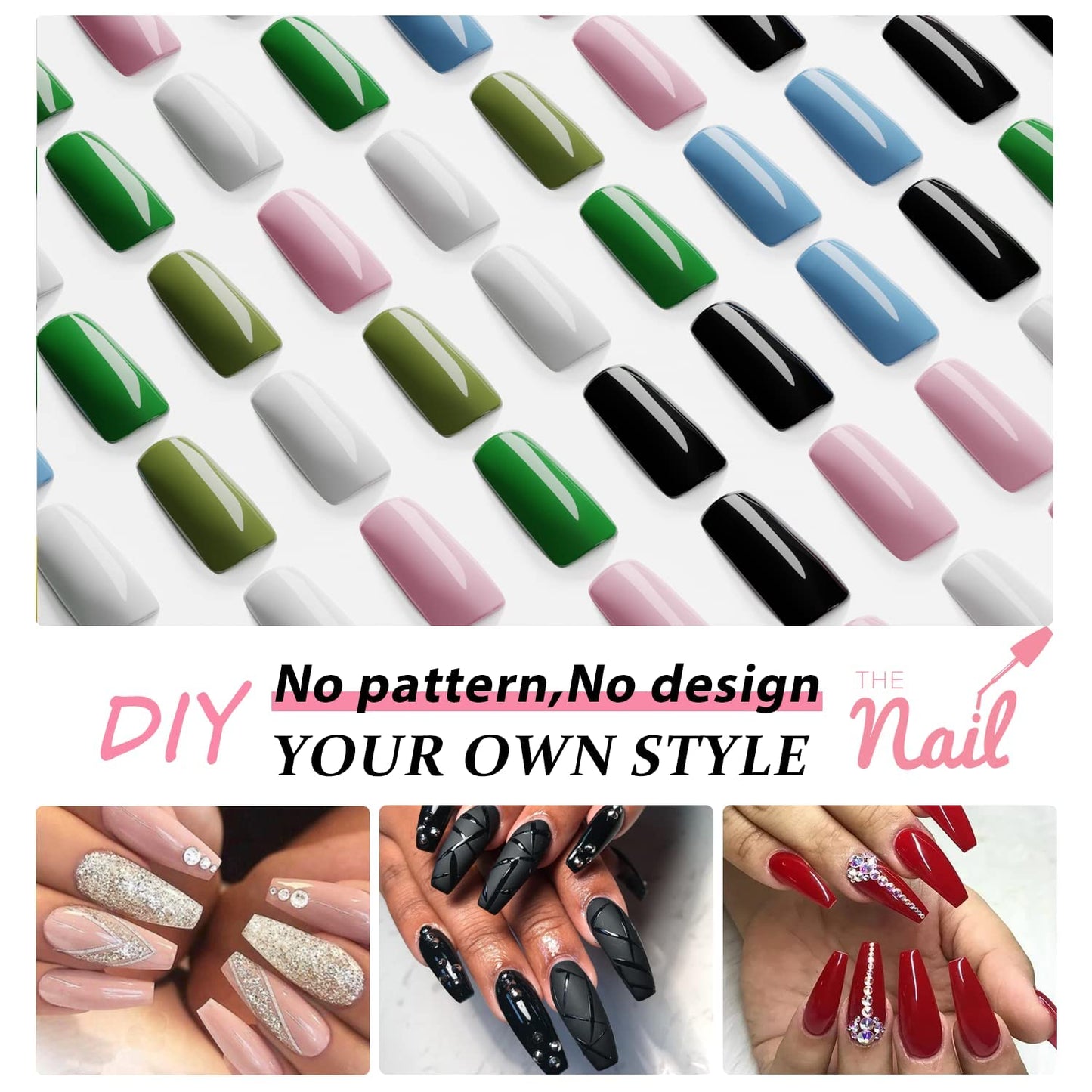 Matte Pink Press On Nails Medium Long Square, Xcreando Medium Coffin Nails Acrylic Press ons Glue on Nails, Solid Color Fake Nail for Women, Natural Thick Artificial Stick on