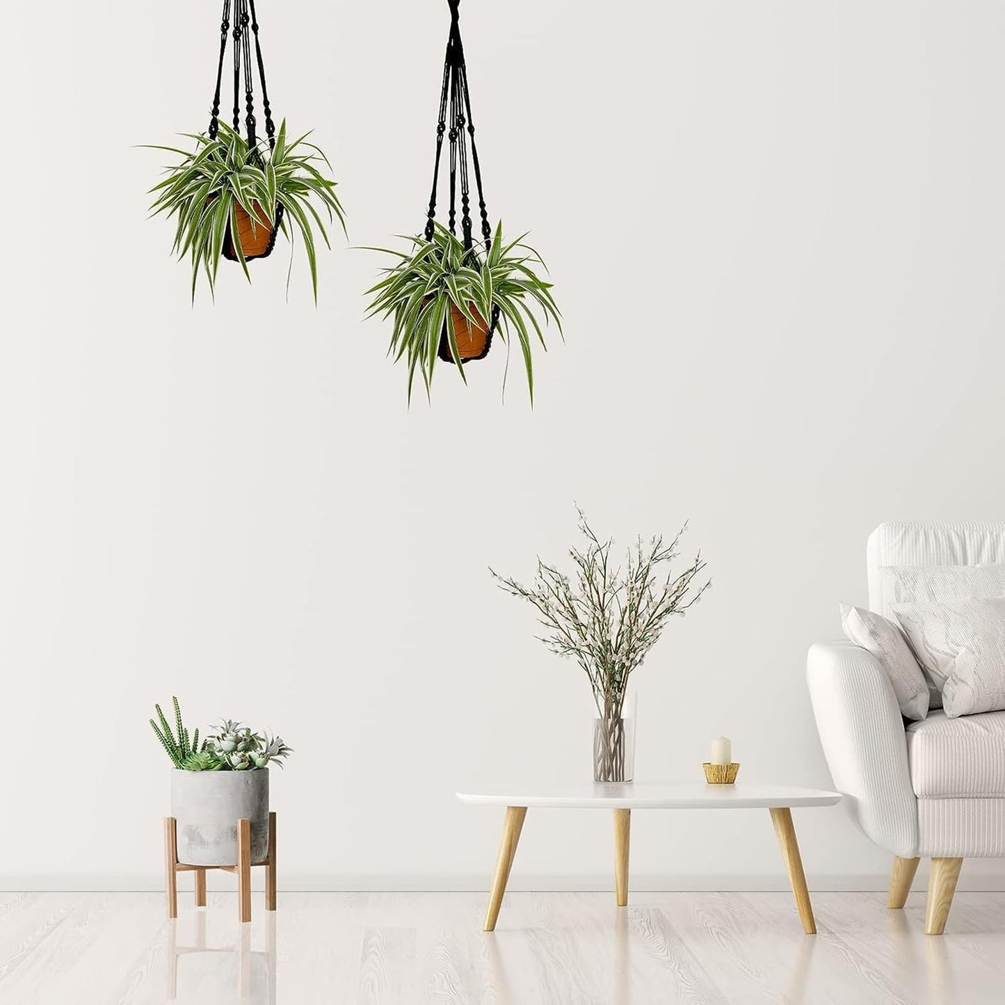 AKEIE Macrame Plant Hanger 3 Pack Indoor & Outdoor Wall Hanging Planter + 3 Hooks Hanging Planters Basket Cotton Rope 35 Inch with Beaded and Non-Tassel Planter Durable(Black)