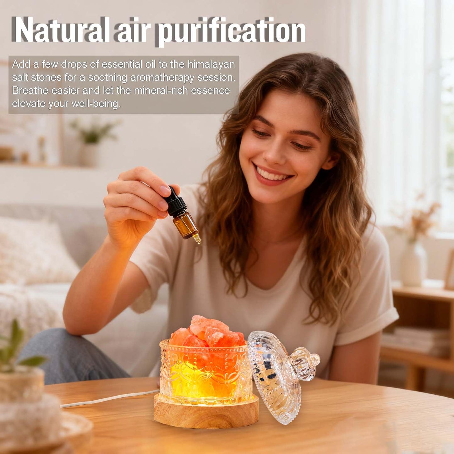 Runyangshi Himalayan Salt Lamp Night Light - Natural Crystal Stones, 3 Lighting Modes with 10 Brightness Levels, Kid & Pet Friendly Design, USB Powered, Ideal for Home and Decor & Gift