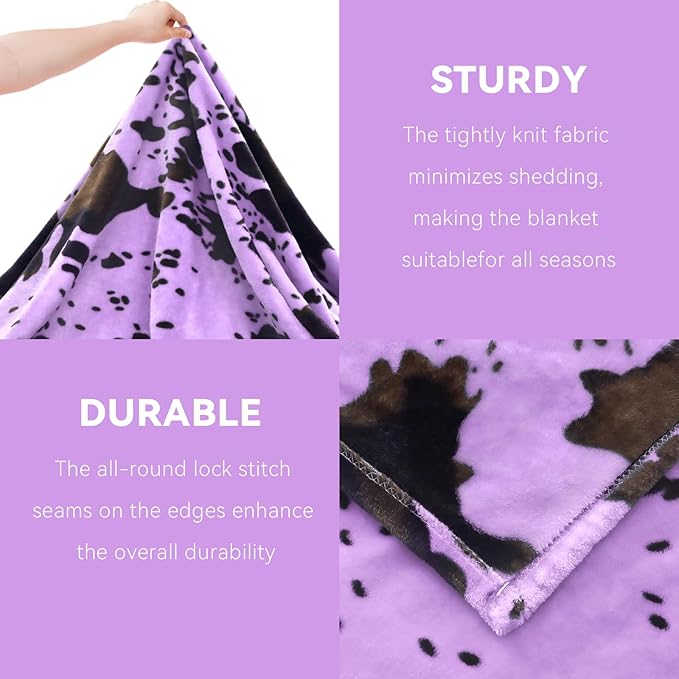 Purple Fleece Blanket Queen Size - Lightweight Warm Fuzzy Soft Cozy Oversized Bed & Couch Blanket Throw for Adults & Couples All Season 90x90 inches