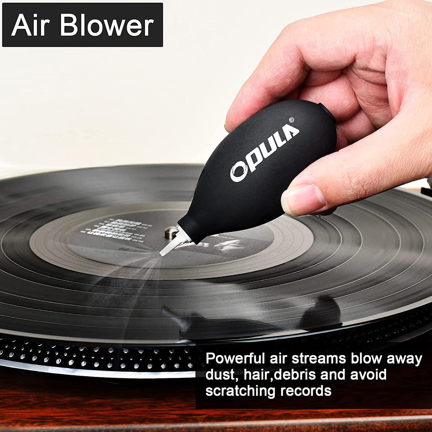 OPULA 7-in-1 Vinyl Record Cleaning Kit Complete - Vinyl Record Cleaner Solution - Velvet Brush - Microfiber Brush - Stylus Brush - Label Protector - Air Blower - Brush for Velvet, Restore LPs Album