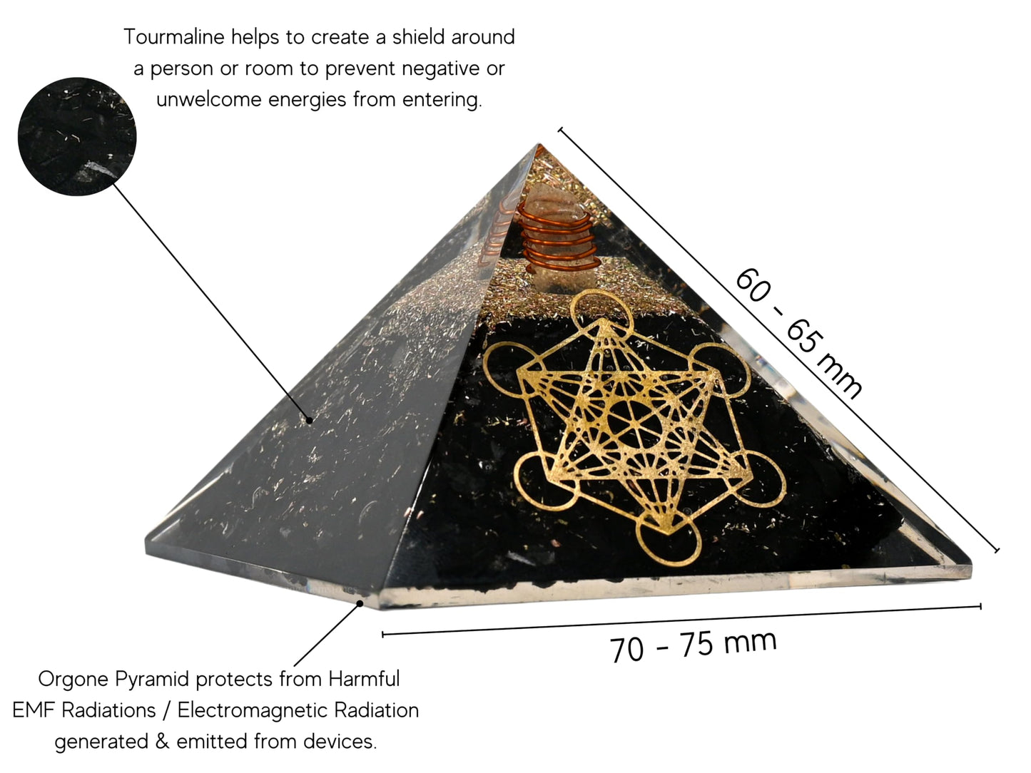 Amazing Gemstone Large Black Tourmaline Stone Orgone Pyramid Crystal, Metatron Cube, Positive Energy Healing