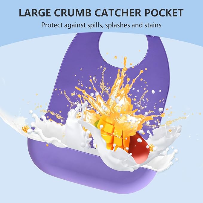 Adult Bibs for Men Women Adjustable Washable Silicone Adult Bibs for Elderly with Crumb Catcher (Purple)